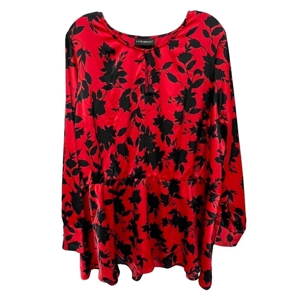 LANE BRYANT Elegant Black & Red Floral Career Blouse, Keyhole Button, Size 24 - Picture 12 of 12